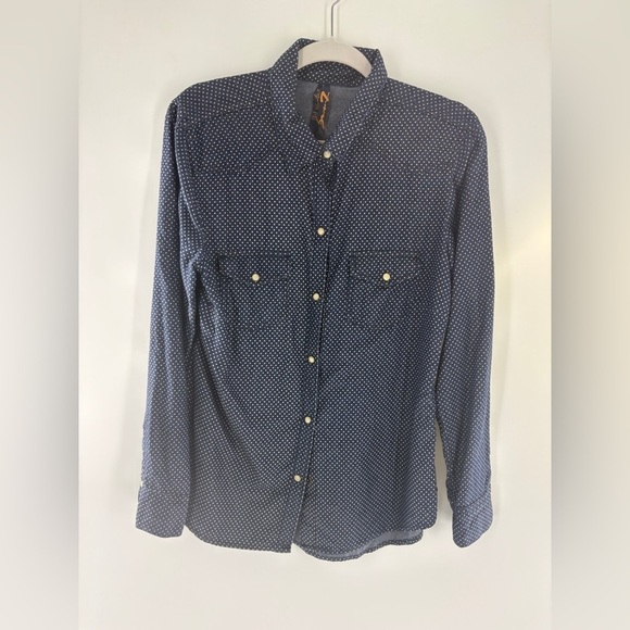 Tops - 7 For All Mankind Navy Polkadot Button Up Shirt with Pearl Buttons
